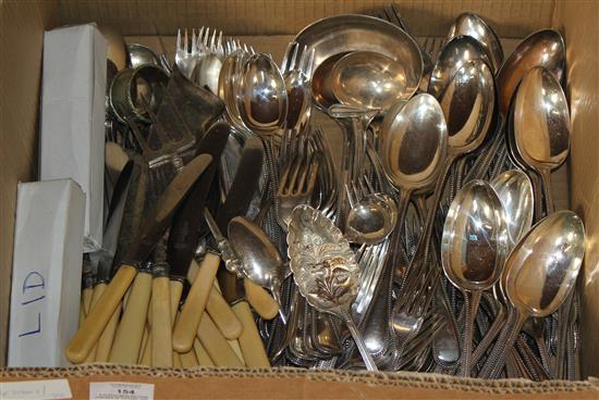 A plated bead pattern canteen of cutlery and other plated cutlery